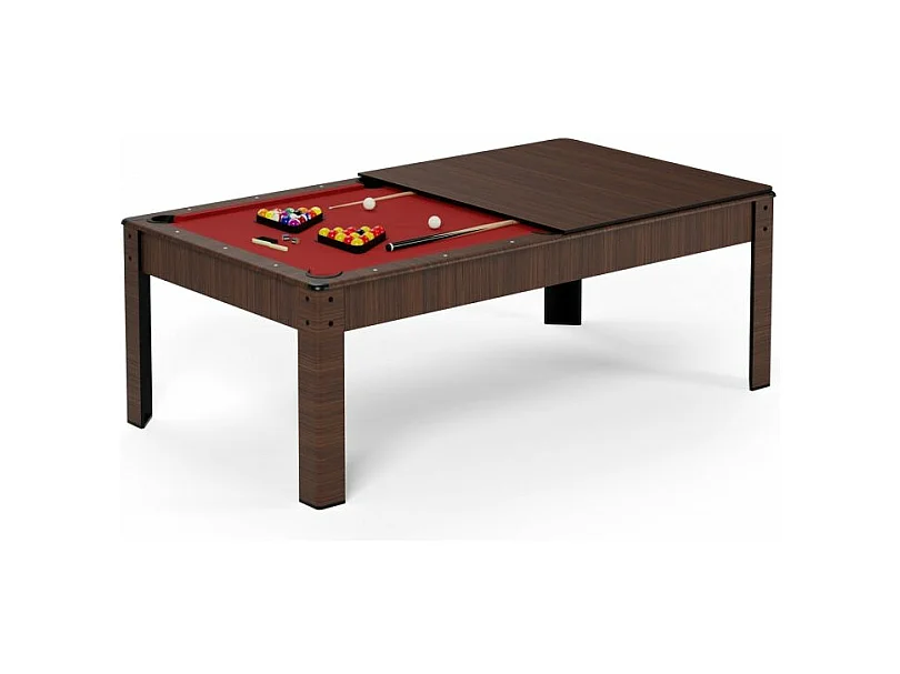 Billard Américain convertible table 6 places KITBILL 6Ft -206,5 x 116,5 x 80cm Plateau dînatoire et accessoires inclus - Marron