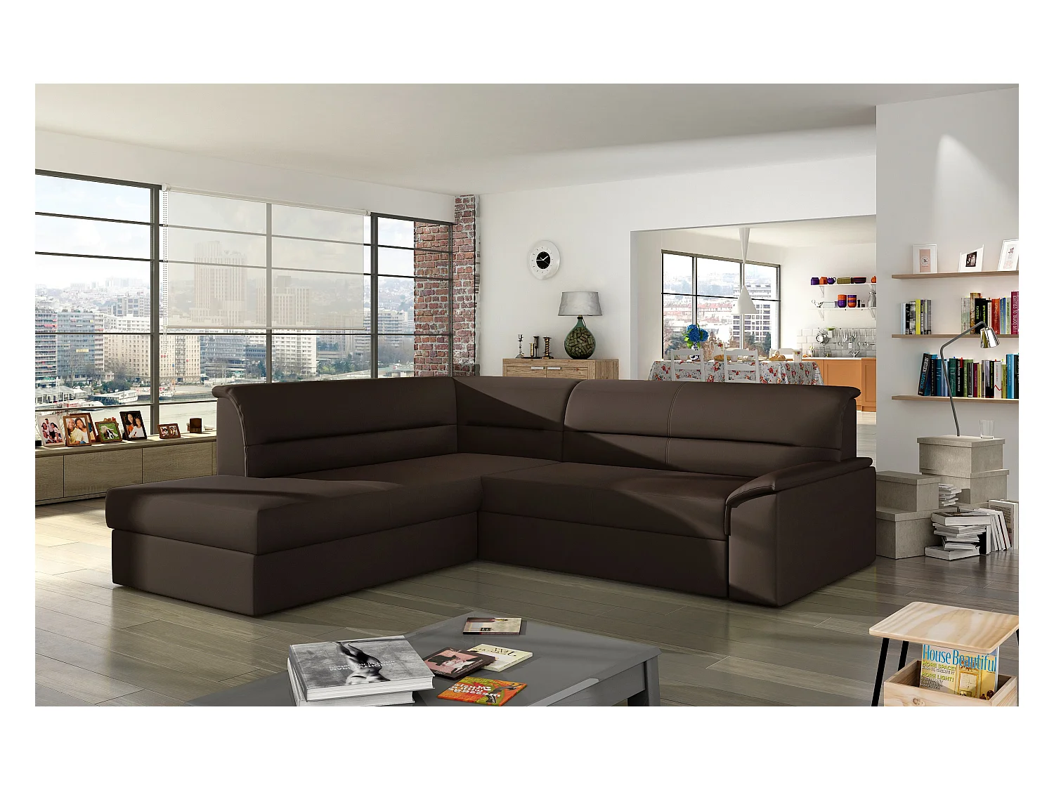 Canapé Corner Bergen L/revêtement tissu/Marron