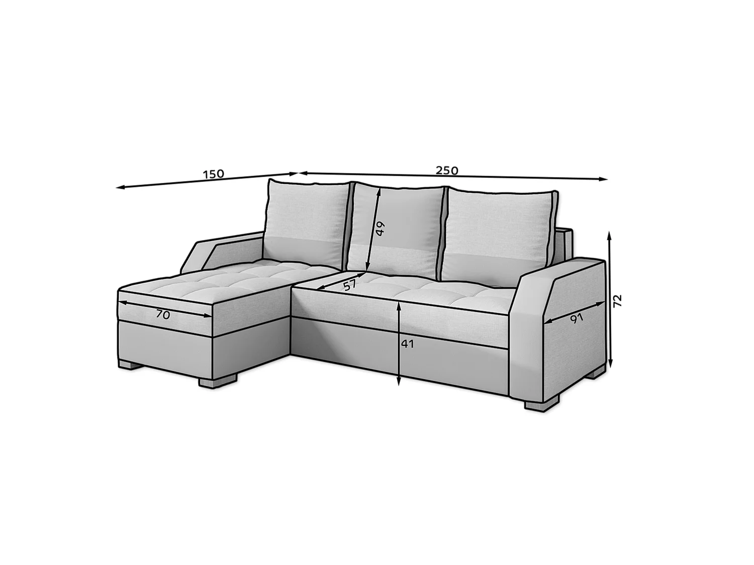 Ecksofa Tarrone L/Stoffbezug/Grau