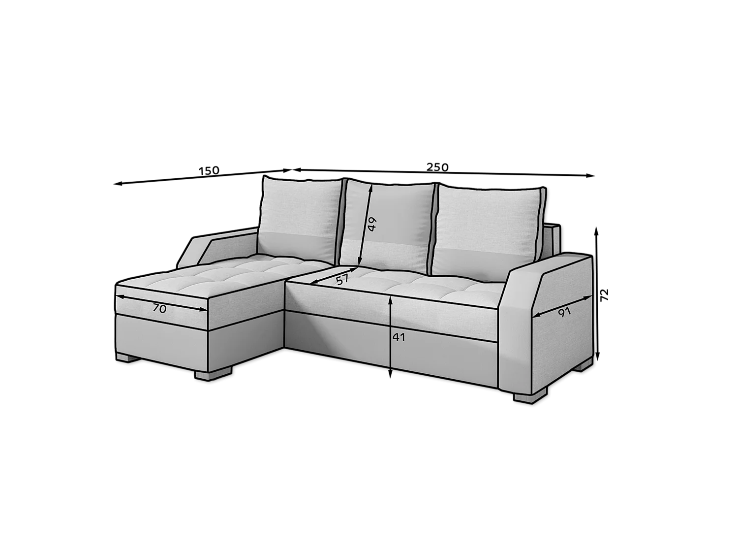 Ecksofa Tarrone L/Stoffbezug/Grau