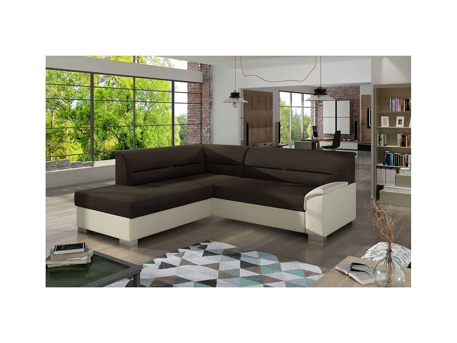 Divano d'angolo Bergen L/rivestimento in tessut/Marrone&Beige