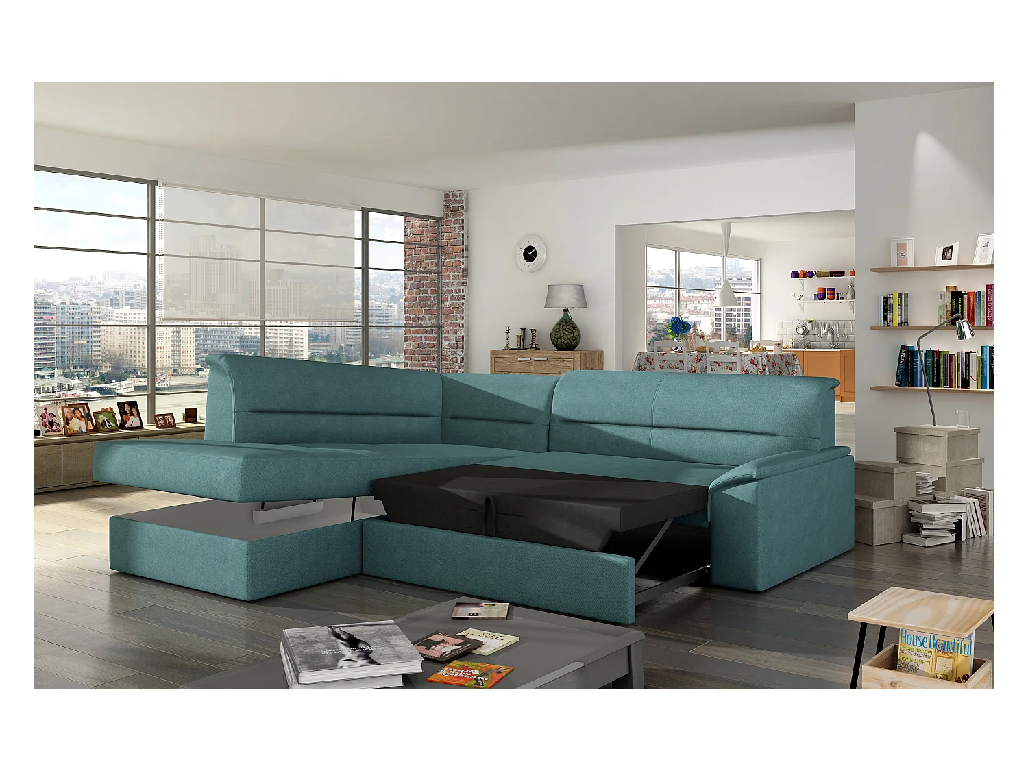 Divano d'angolo Bergen L/rivestimento in tessut/Marrone&Beige