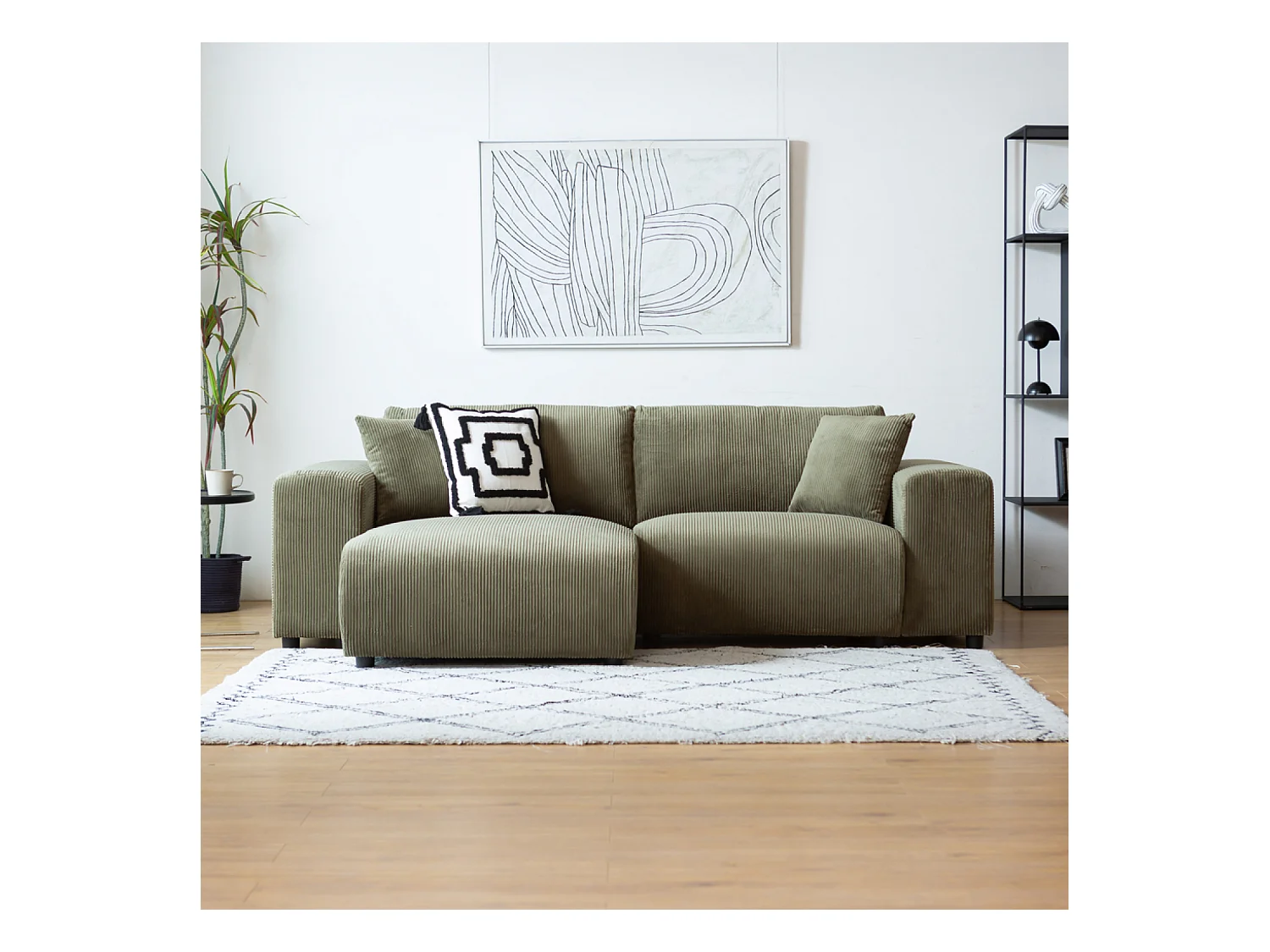 Canapé d'angle réversible 3 places en velours côtelé vert ABERDEEN