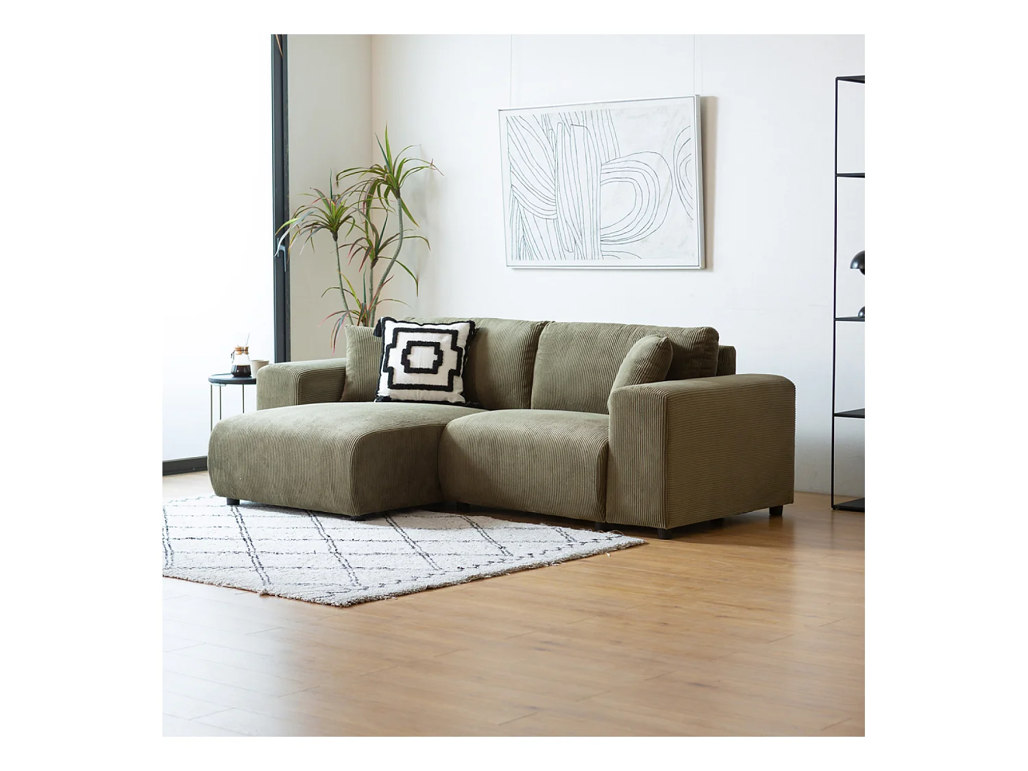 Canapé d'angle réversible 3 places en velours côtelé vert ABERDEEN