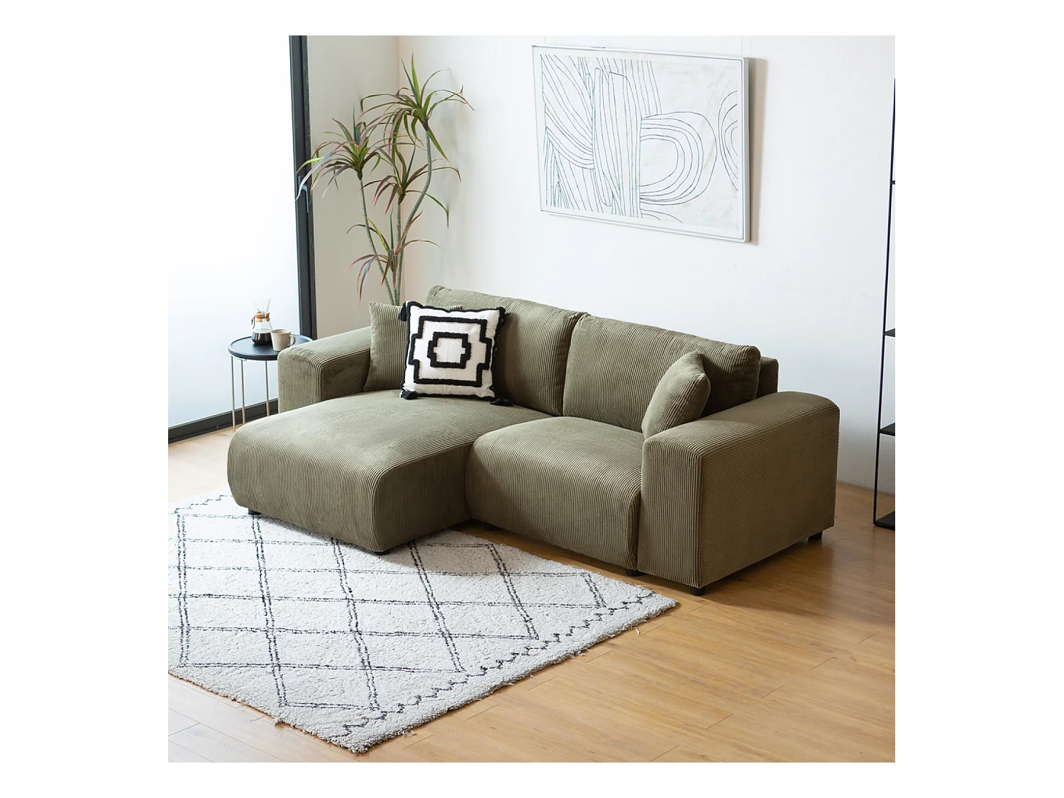 Canapé d'angle réversible 3 places en velours côtelé vert ABERDEEN