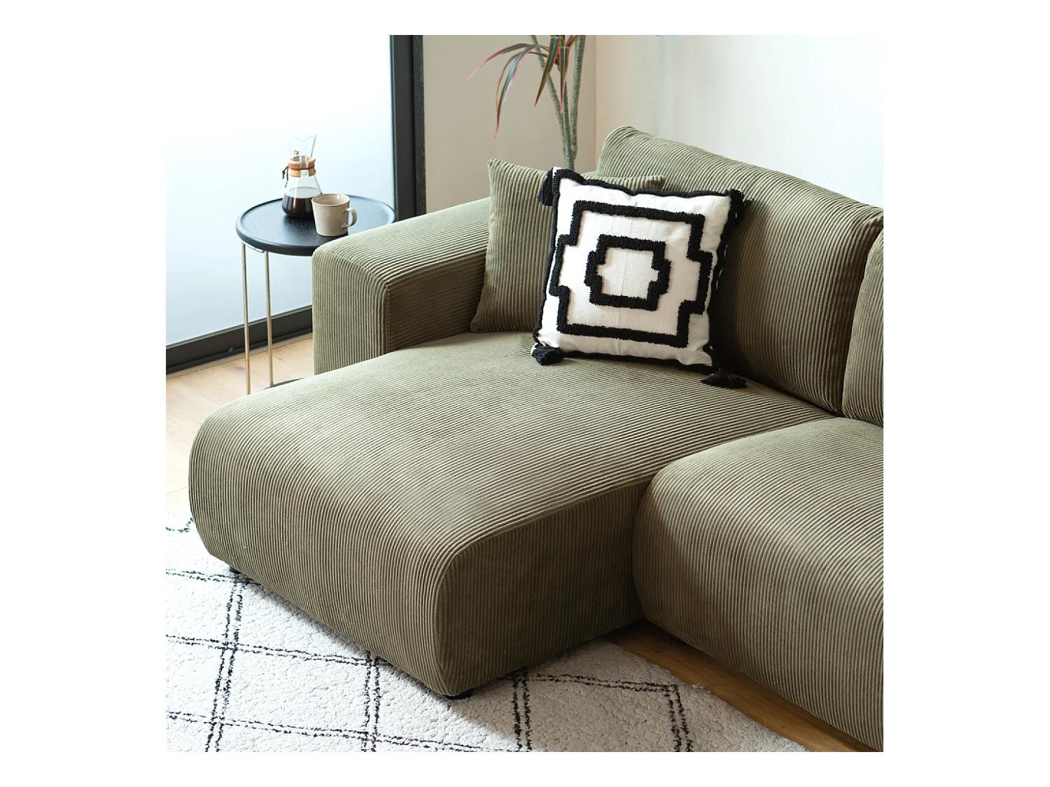 Canapé d'angle réversible 3 places en velours côtelé vert ABERDEEN