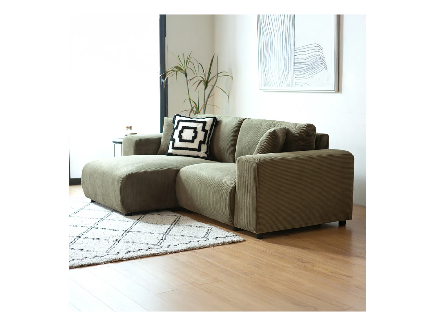 Canapé d'angle réversible 3 places en velours côtelé vert ABERDEEN