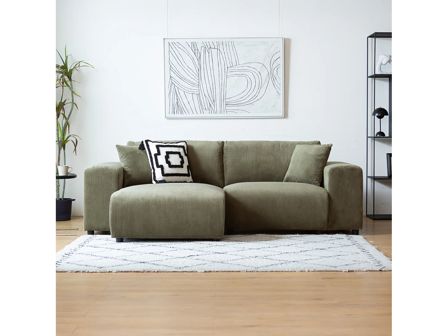 Canapé d'angle réversible 3 places en velours côtelé vert ABERDEEN