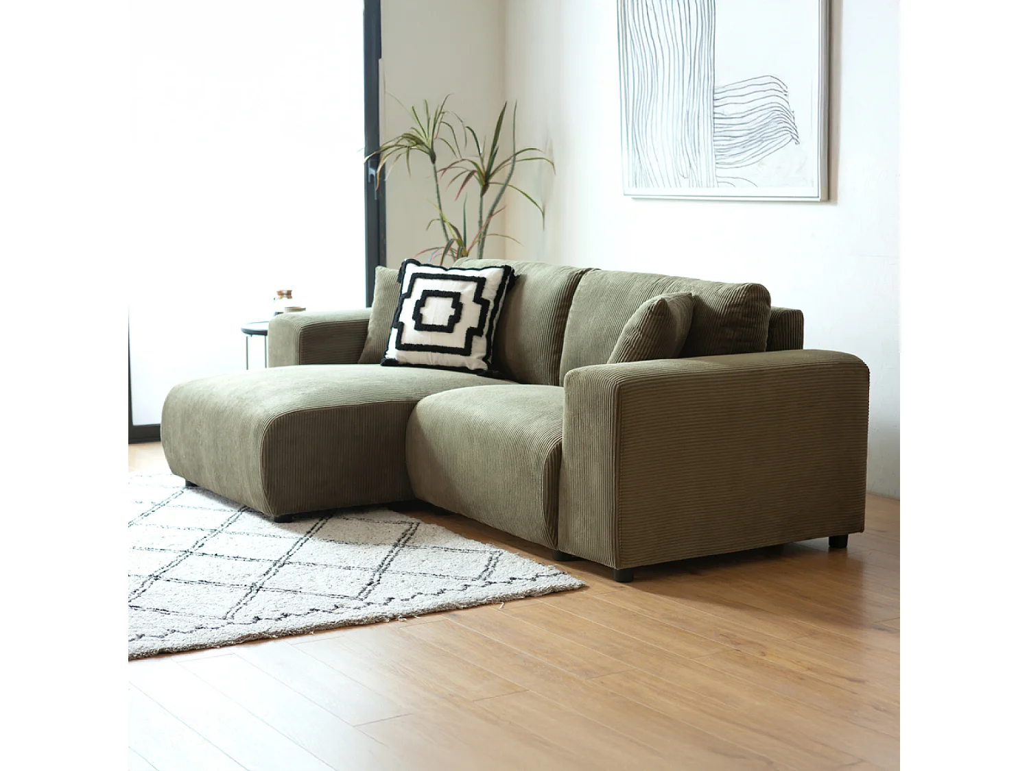 Canapé d'angle réversible 3 places en velours côtelé vert ABERDEEN