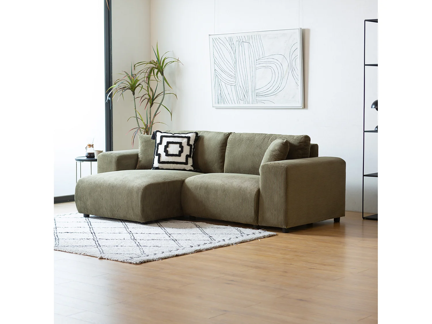 Canapé d'angle réversible 3 places en velours côtelé vert ABERDEEN