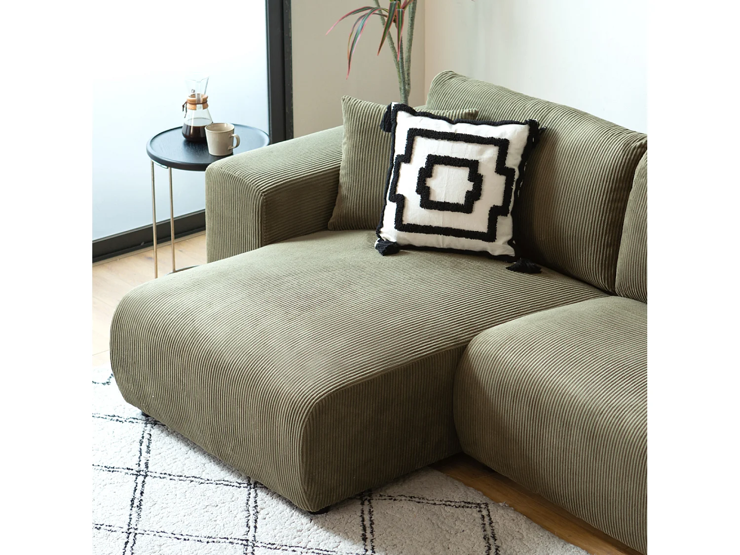 Canapé d'angle réversible 3 places en velours côtelé vert ABERDEEN