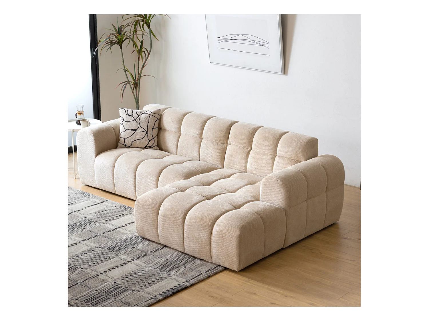 Canapé d'angle 3 places nuage en velours beige SALFORD