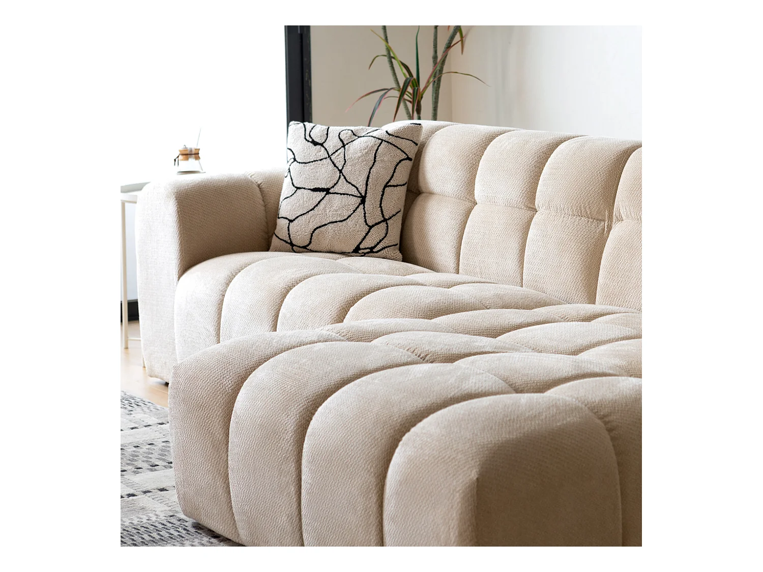 Canapé d'angle 3 places nuage en velours beige SALFORD