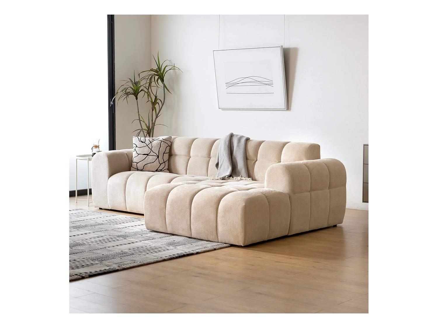 Canapé d'angle 3 places nuage en velours beige SALFORD