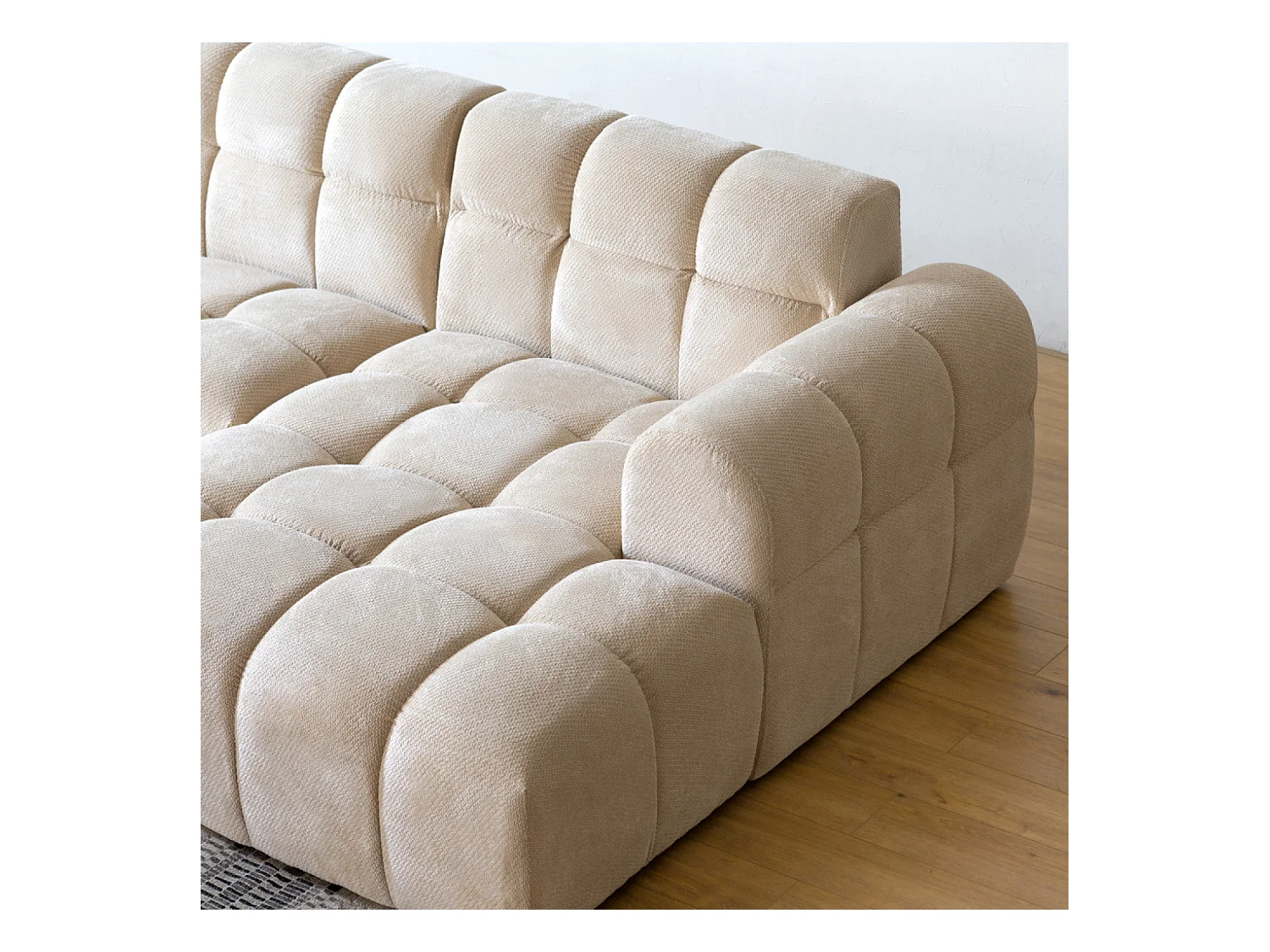 Canapé d'angle 3 places nuage en velours beige SALFORD