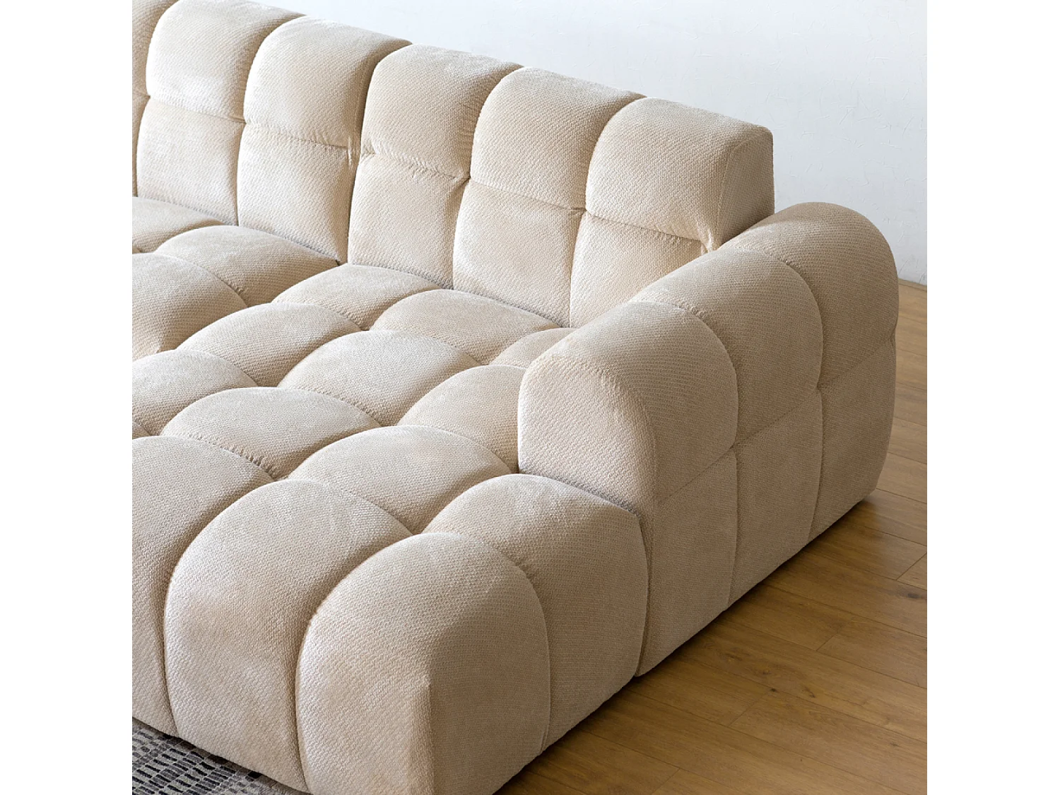 Canapé d'angle 3 places nuage en velours beige SALFORD