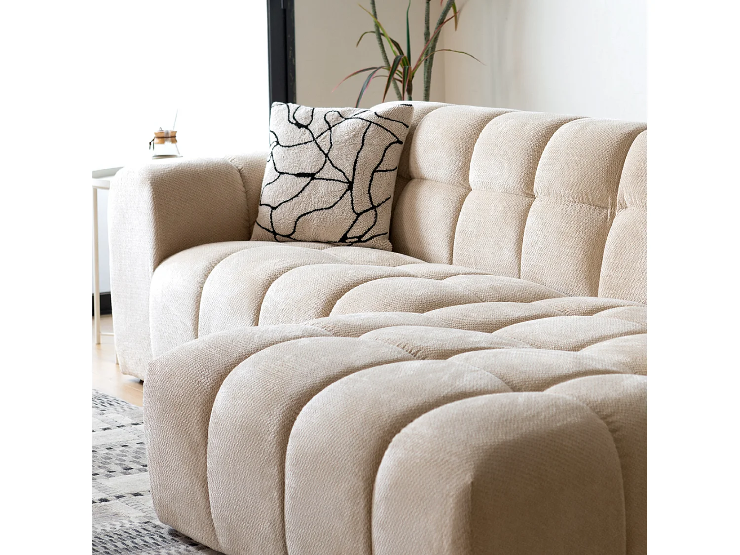 Canapé d'angle 3 places nuage en velours beige SALFORD