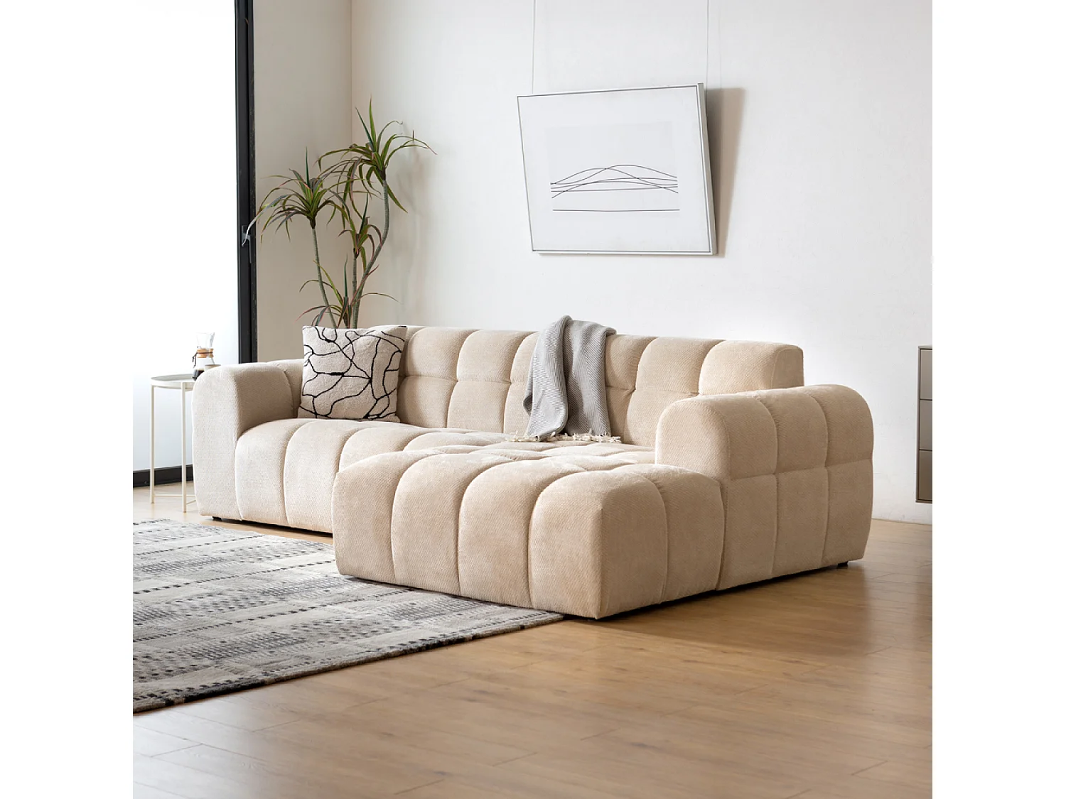 Canapé d'angle 3 places nuage en velours beige SALFORD