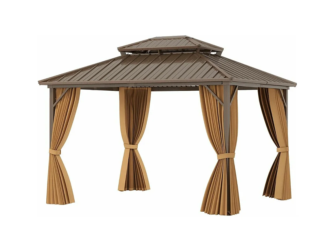 Tonnelle de Jardin à Double Toit en Métal Galvanisé 354 X 294 CM Tente de Reception Spacieuse avec Moustiquaire Protection UV Gazebo Café