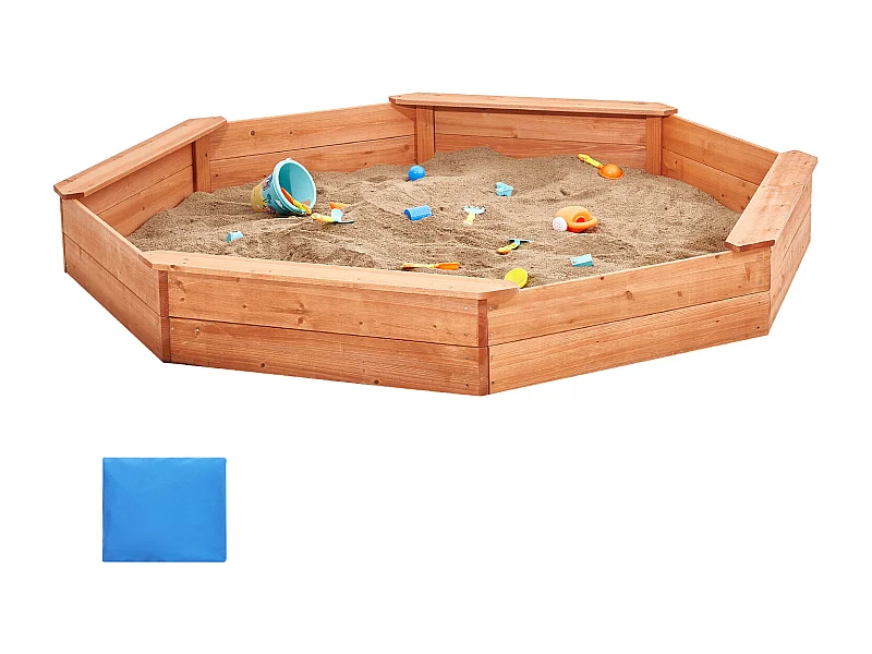 Bac à Sable en Bois, SucceBuy Bac à Sable en Bois avec Couvercle Bac à Sable Octogonal Bac à Sable Extérieur 3-12 Ans