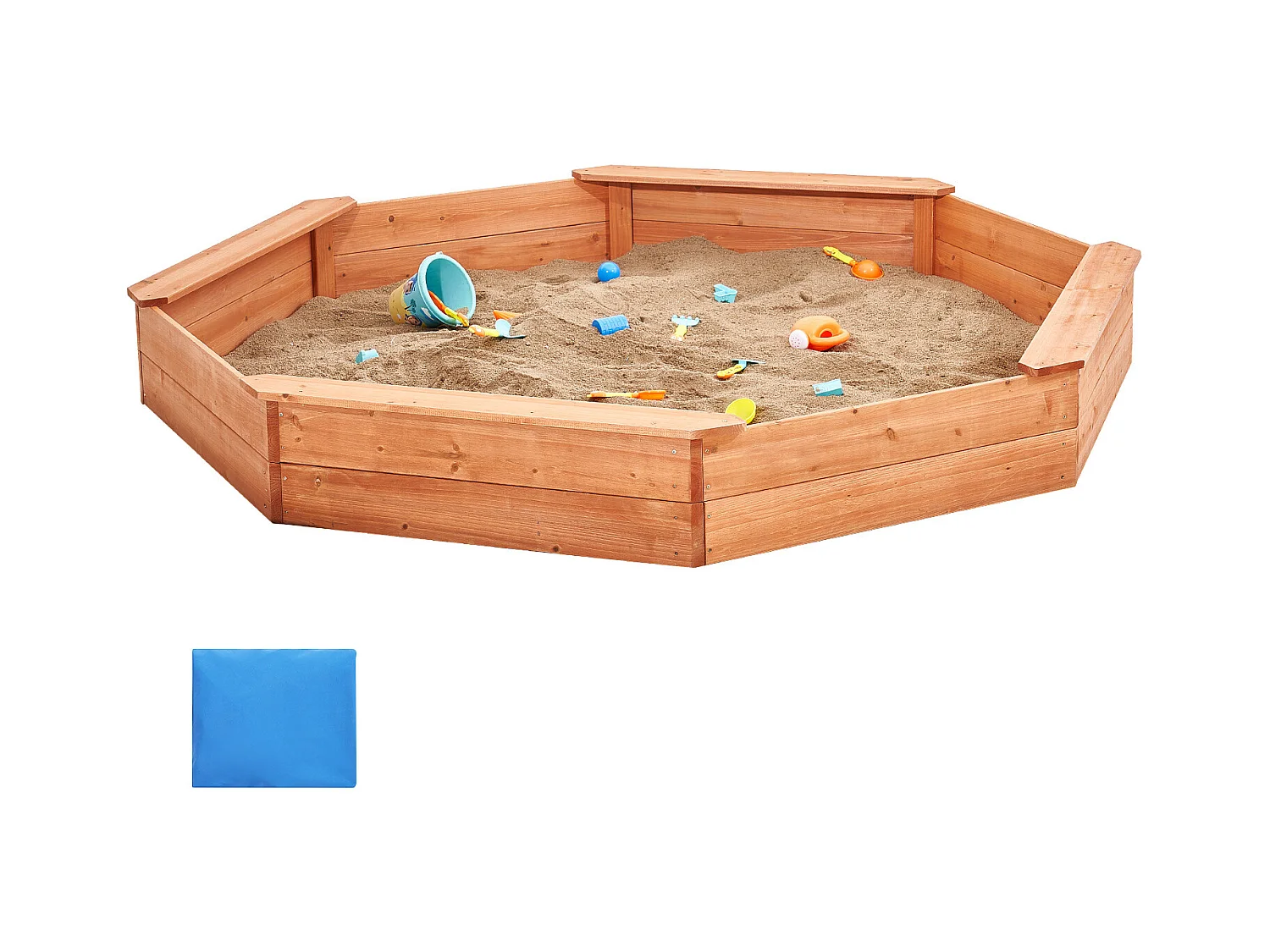 Bac à Sable en Bois, SucceBuy Bac à Sable en Bois avec Couvercle Bac à Sable Octogonal Bac à Sable Extérieur 3-12 Ans