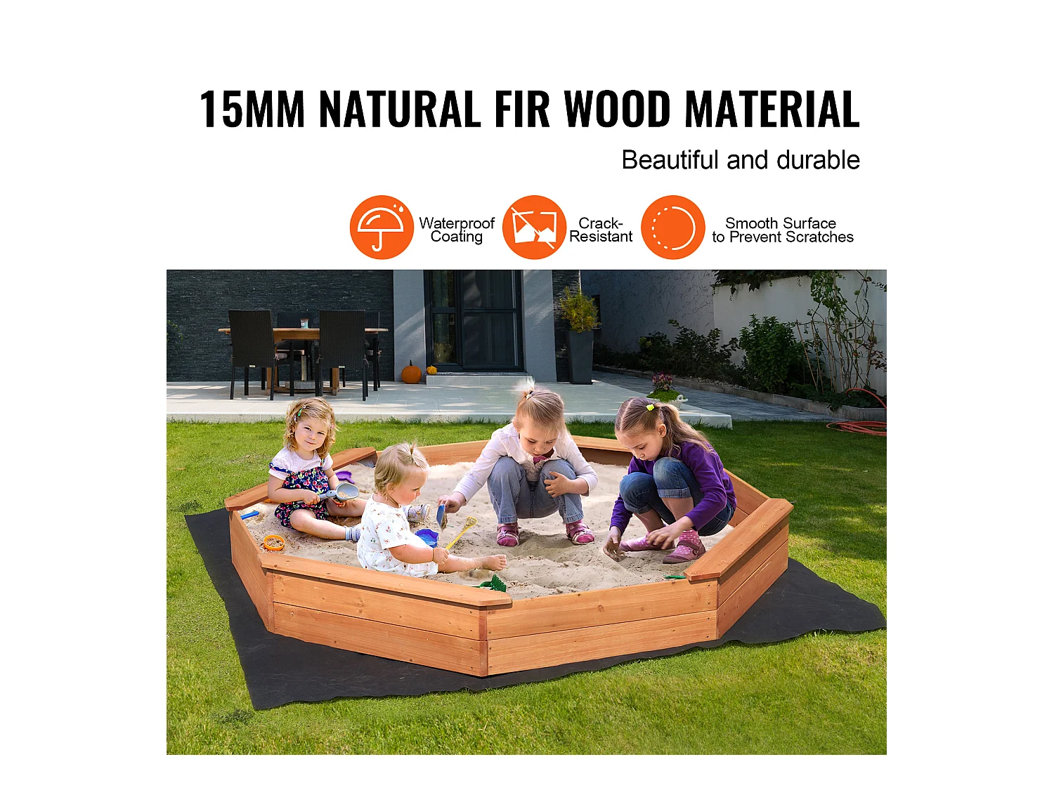 Bac à Sable en Bois, SucceBuy Bac à Sable en Bois avec Couvercle Bac à Sable Octogonal Bac à Sable Extérieur 3-12 Ans