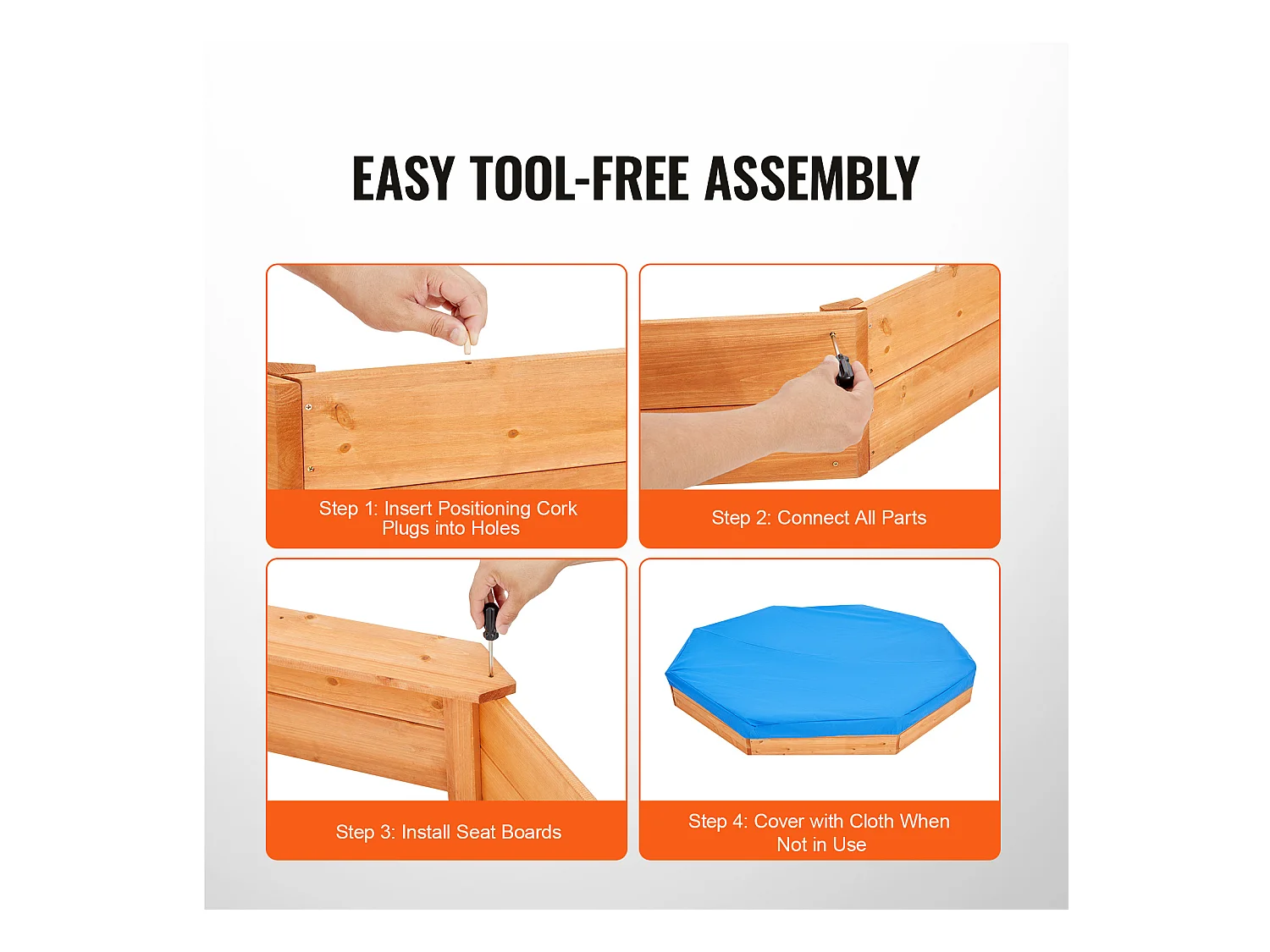 Bac à Sable en Bois, SucceBuy Bac à Sable en Bois avec Couvercle Bac à Sable Octogonal Bac à Sable Extérieur 3-12 Ans