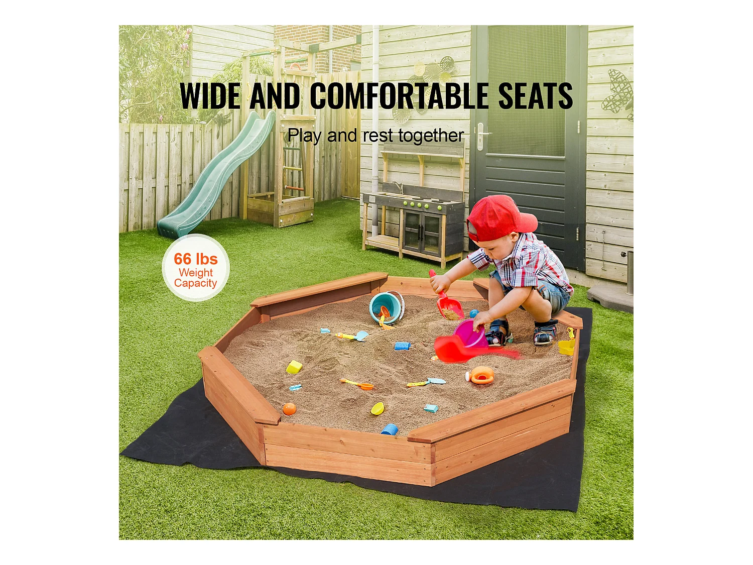 Bac à Sable en Bois, SucceBuy Bac à Sable en Bois avec Couvercle Bac à Sable Octogonal Bac à Sable Extérieur 3-12 Ans