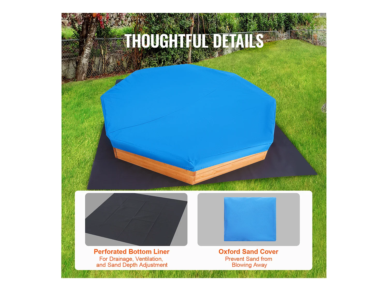 Bac à Sable en Bois, SucceBuy Bac à Sable en Bois avec Couvercle Bac à Sable Octogonal Bac à Sable Extérieur 3-12 Ans
