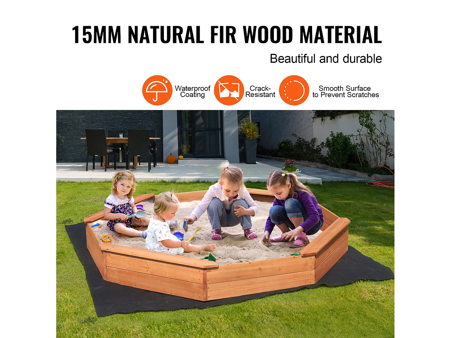 Bac à Sable en Bois, SucceBuy Bac à Sable en Bois avec Couvercle Bac à Sable Octogonal Bac à Sable Extérieur 3-12 Ans
