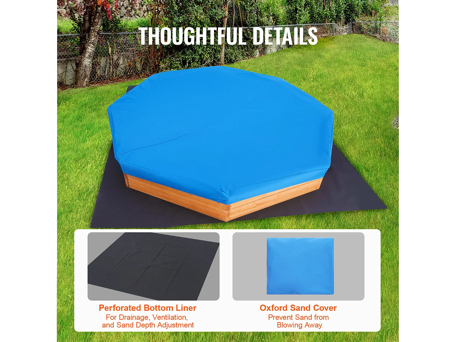 Bac à Sable en Bois, SucceBuy Bac à Sable en Bois avec Couvercle Bac à Sable Octogonal Bac à Sable Extérieur 3-12 Ans
