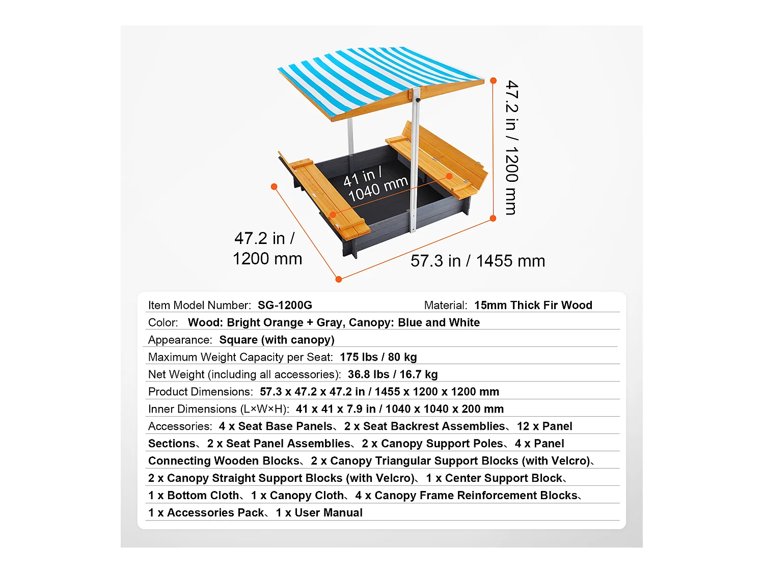 Bac à Sable en Bois, SucceBuy Bac à Sable en Bois avec Auvent Bac à Sable Jardin extérieur 3-12 Ans