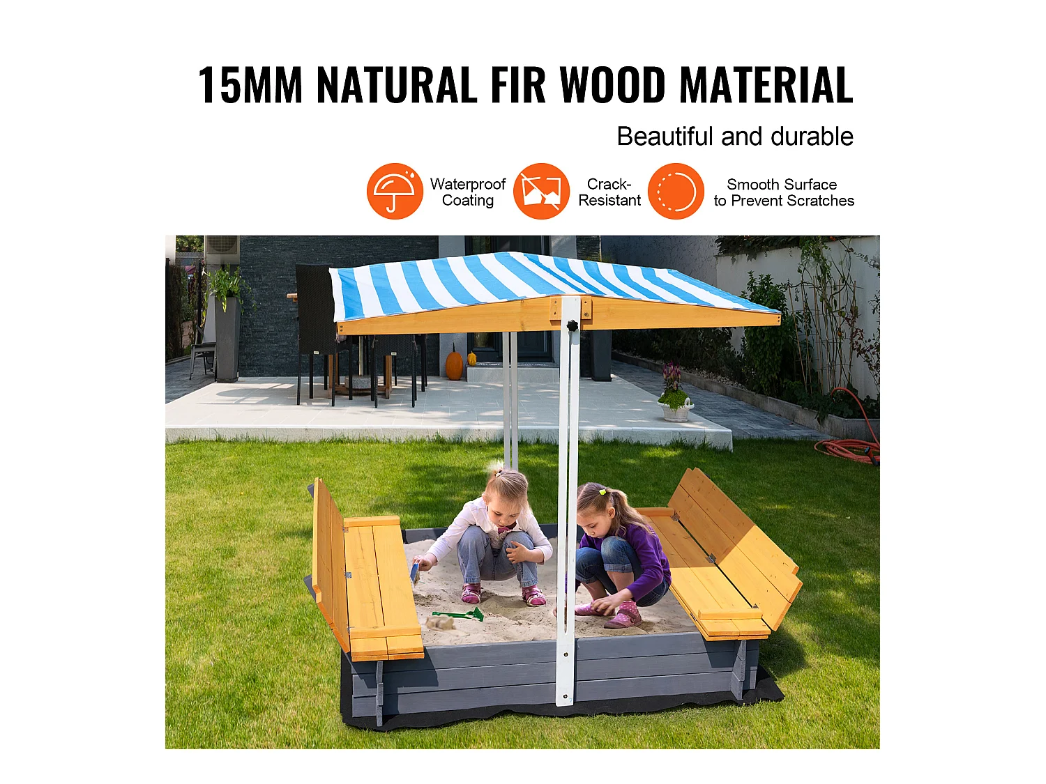 Bac à Sable en Bois, SucceBuy Bac à Sable en Bois avec Auvent Bac à Sable Jardin extérieur 3-12 Ans