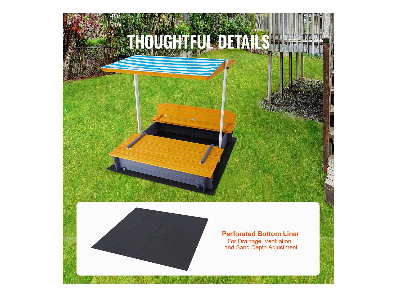 Bac à Sable en Bois, SucceBuy Bac à Sable en Bois avec Auvent Bac à Sable Jardin extérieur 3-12 Ans