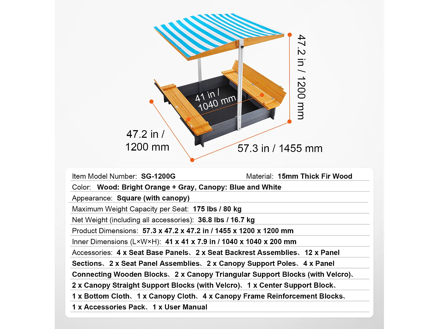 Bac à Sable en Bois, SucceBuy Bac à Sable en Bois avec Auvent Bac à Sable Jardin extérieur 3-12 Ans