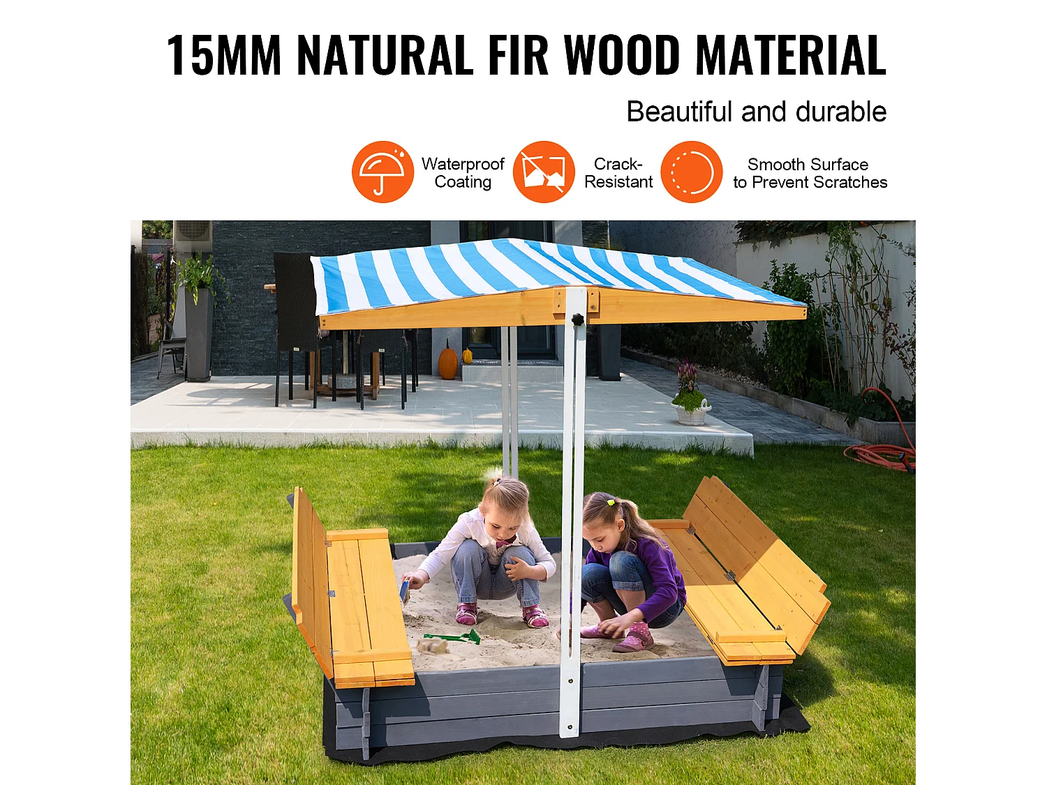 Bac à Sable en Bois, SucceBuy Bac à Sable en Bois avec Auvent Bac à Sable Jardin extérieur 3-12 Ans