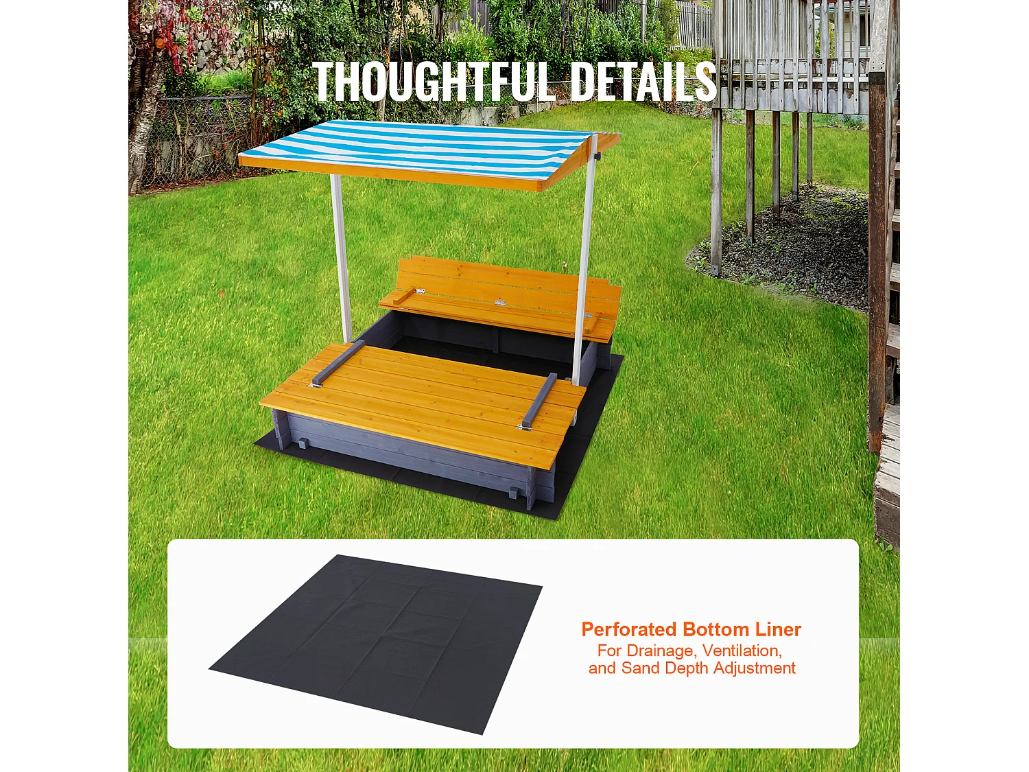 Bac à Sable en Bois, SucceBuy Bac à Sable en Bois avec Auvent Bac à Sable Jardin extérieur 3-12 Ans
