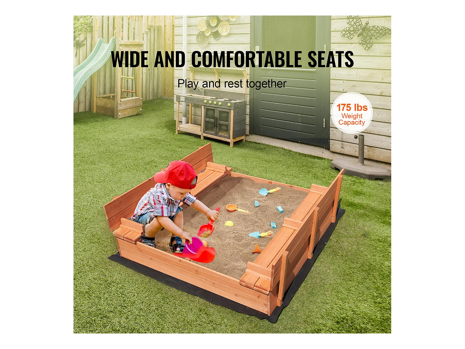 Drewniana Piaskownica, SucceBuy Drewniana Piaskownica Piaskownica z Dolną Wyściółką do Użytku na Zewnątrz w Wieku 3-12 Lat