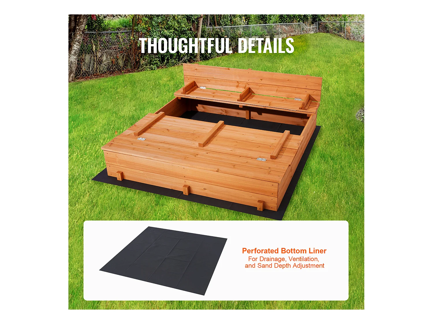 Drewniana Piaskownica, SucceBuy Drewniana Piaskownica Piaskownica z Dolną Wyściółką do Użytku na Zewnątrz w Wieku 3-12 Lat