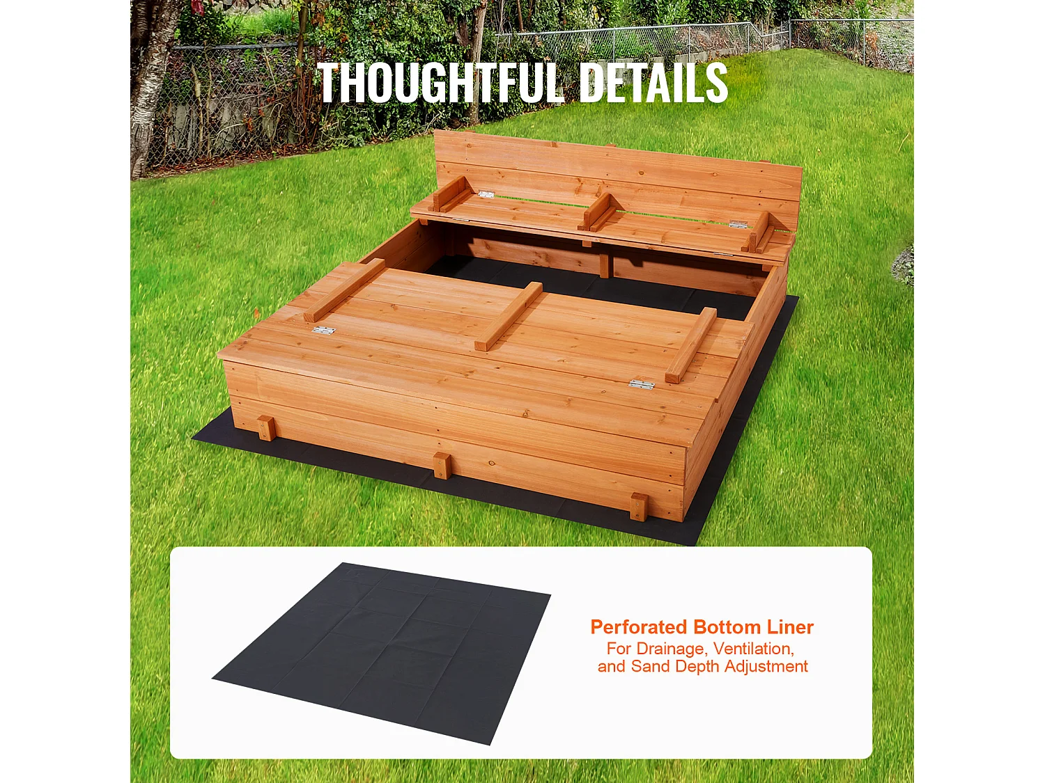 Bac à Sable en Bois, SucceBuy Bac à Sable en Bois Bac à Sable avec Doublure Inférieure pour L'extérieur de 3 à 12 Ans