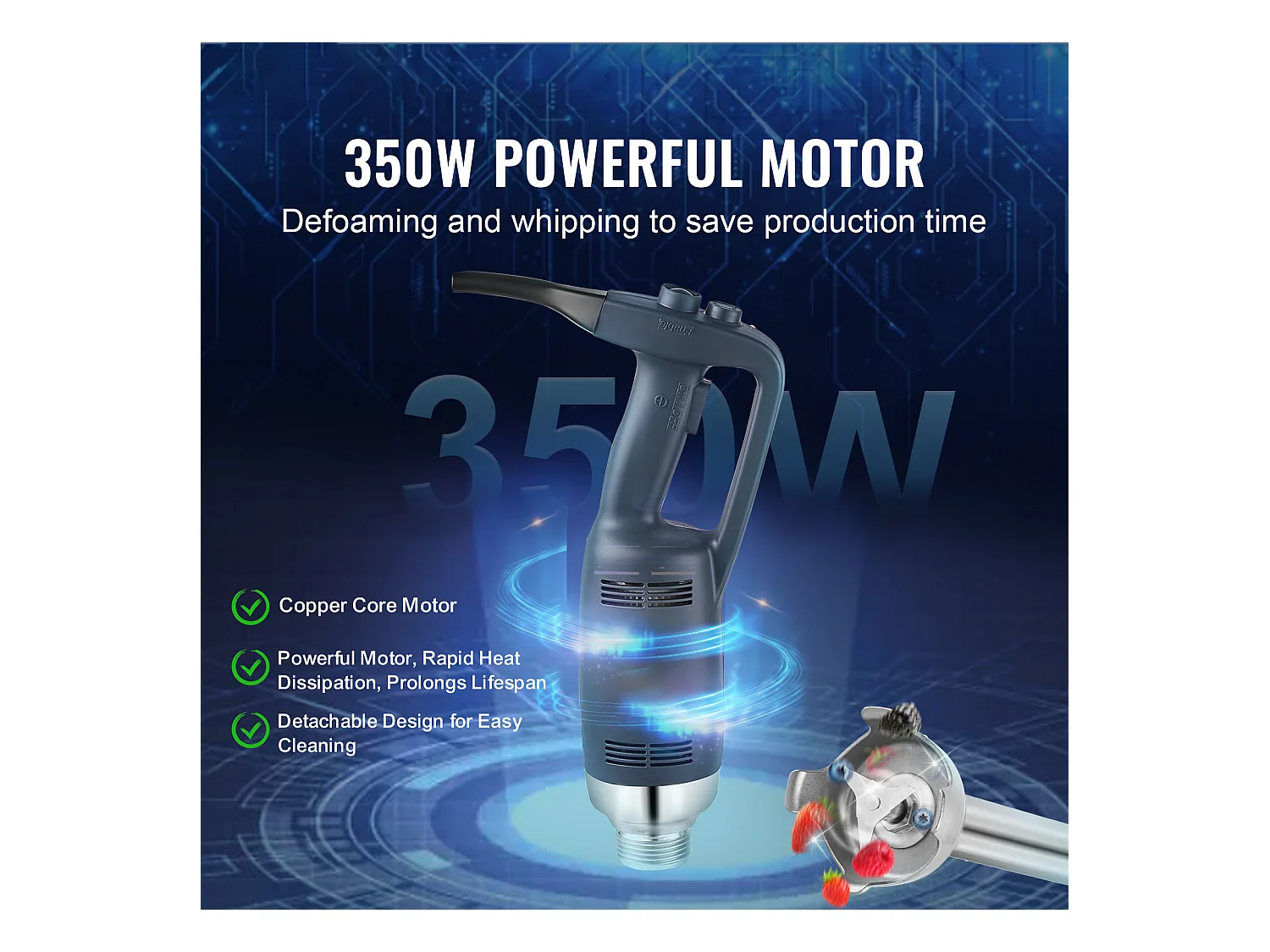 Liquidificador de Imersão Comercial SucceBuy de 350 W, Liquidificador Manual de Alta Resistência para Sopas e Molhos