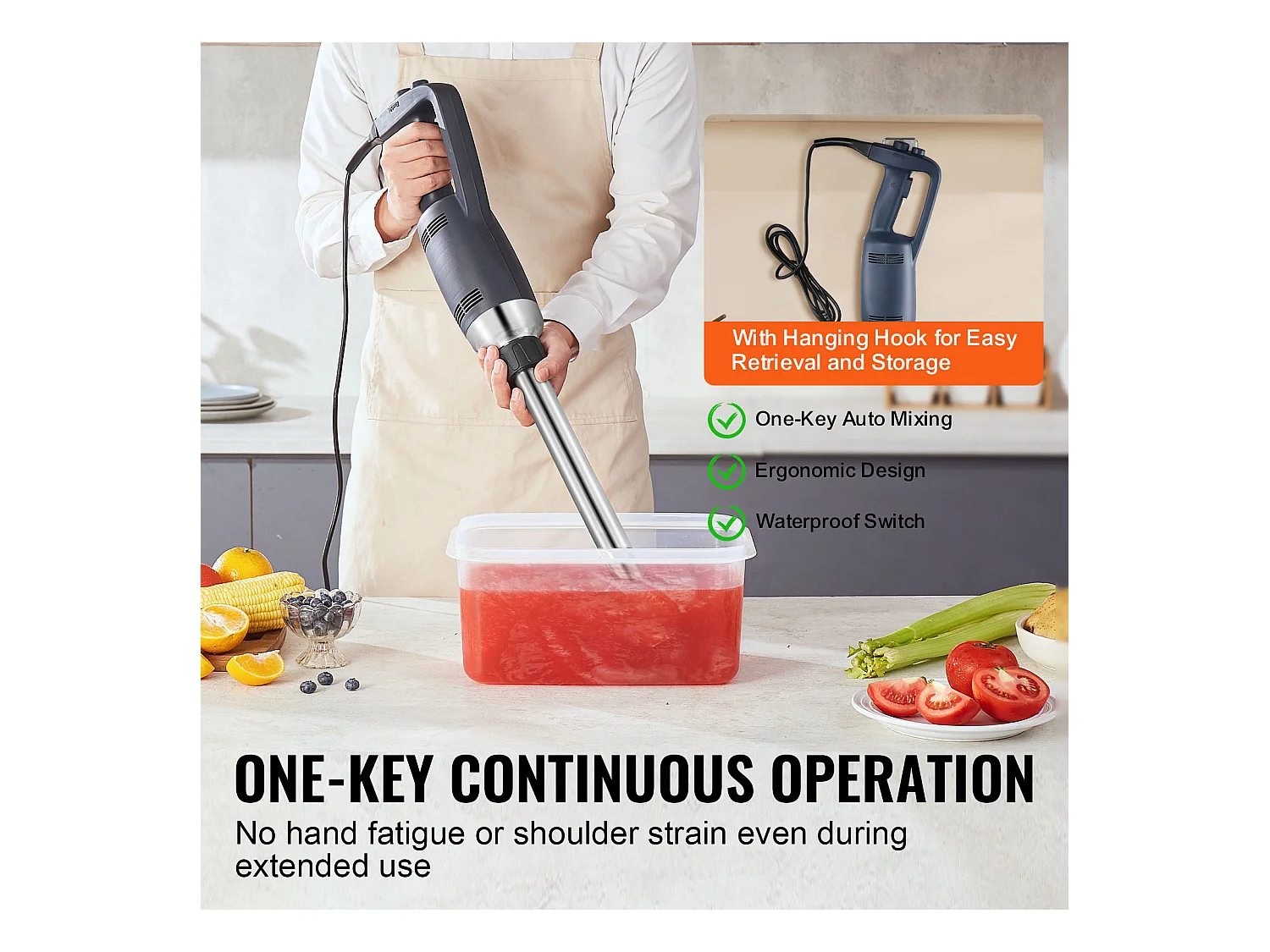 Liquidificador de Imersão Comercial SucceBuy de 350 W, Liquidificador Manual de Alta Resistência para Sopas e Molhos