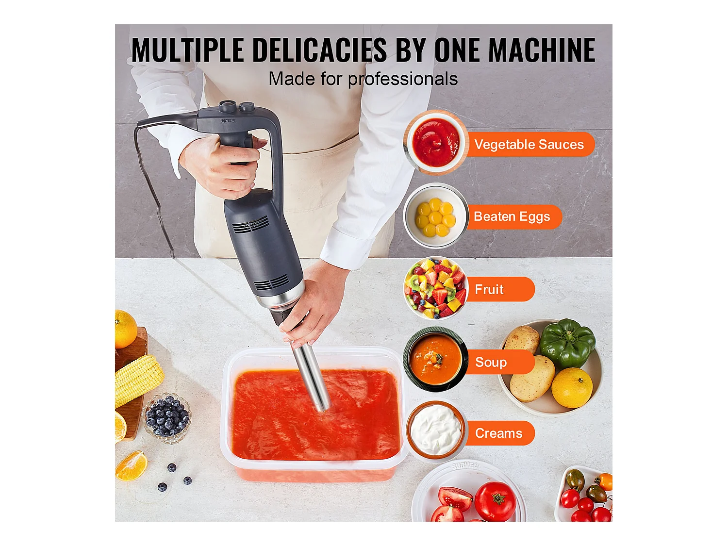 Liquidificador de Imersão Comercial SucceBuy de 350 W, Liquidificador Manual de Alta Resistência para Sopas e Molhos