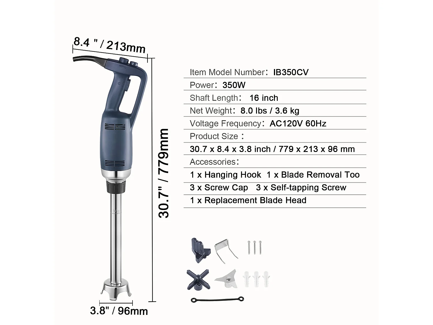 Mélangeur à Immersion SucceBuy Mélangeur à Immersion Commercial  350 W, Mixeur à Main Robuste pour Soupes et Sauces