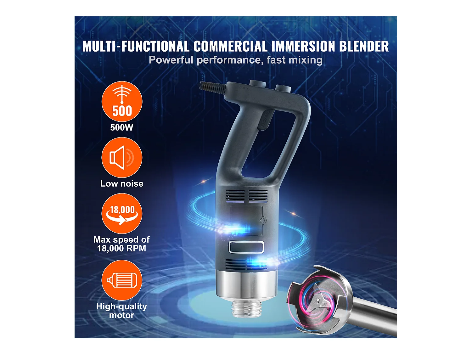 Mélangeur à Immersion SucceBuy Mélangeur à Immersion Commercial 500 W, Mixeur à Main Robuste, Vitesse Variable