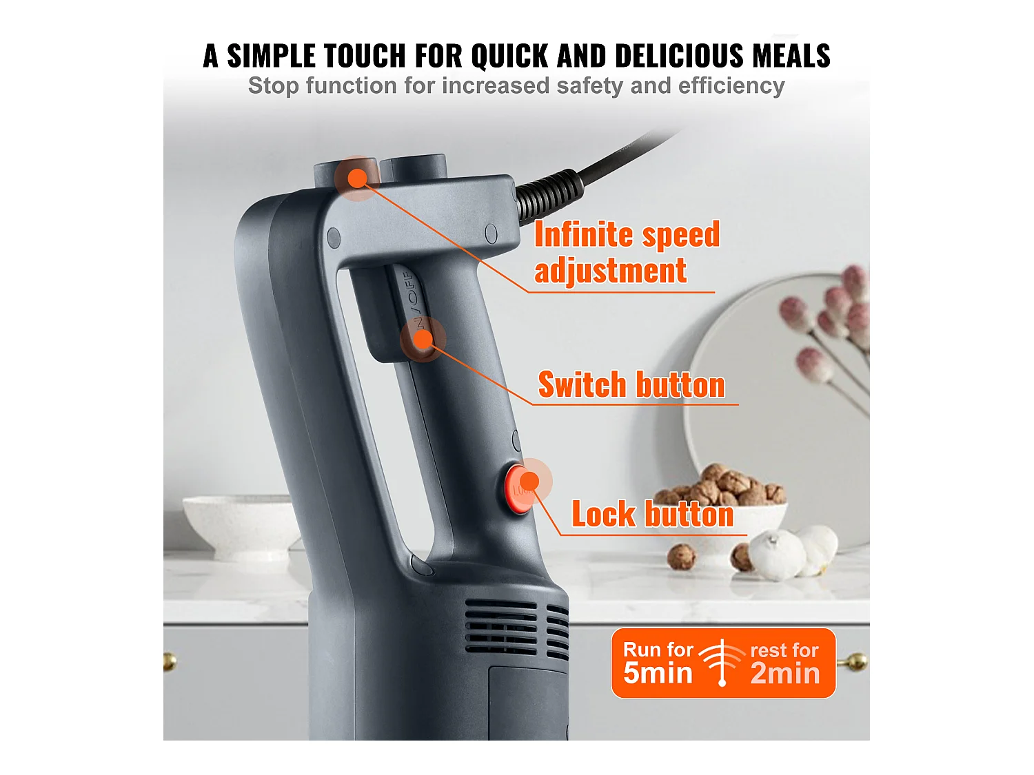 Mélangeur à Immersion SucceBuy Mélangeur à Immersion Commercial 500 W, Mixeur à Main Robuste, Vitesse Variable