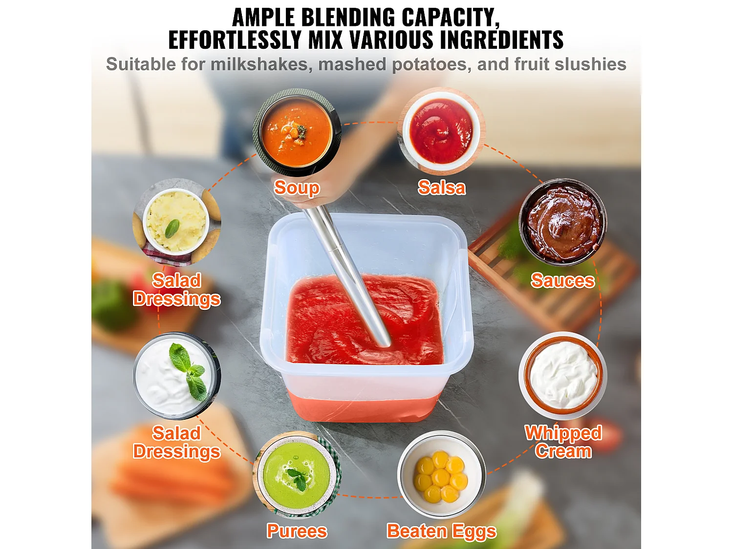 Mélangeur à Immersion SucceBuy Mélangeur à Immersion Commercial 500 W, Mixeur à Main Robuste, Vitesse Variable