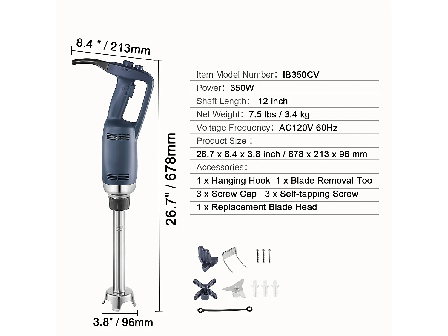 Mélangeur à Immersion SucceBuy Mélangeur à Immersion Commercial, Mélangeur à Main Robuste de 350 W pour la Préparation de Soupes et de Sauces.