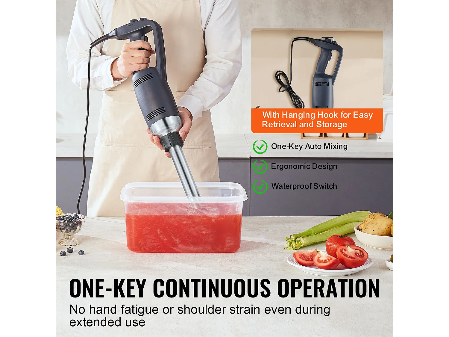 Mélangeur à Immersion SucceBuy Mélangeur à Immersion Commercial, Mélangeur à Main Robuste de 350 W pour la Préparation de Soupes et de Sauces.
