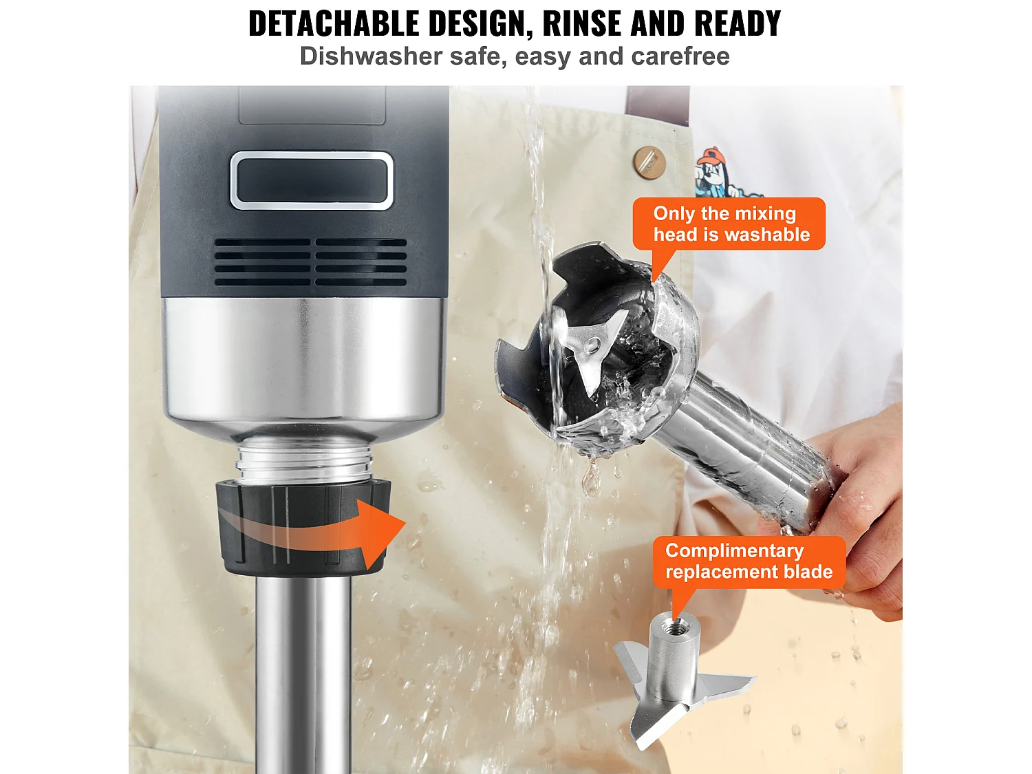 Mélangeur à Immersion SucceBuy Mélangeur à Immersion Commercial, Mélangeur à Main Robuste de 750 W, Vitesse Variable